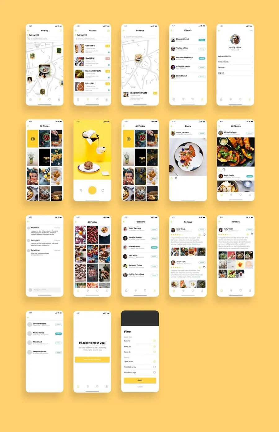 Moodboard of food ordering app screens