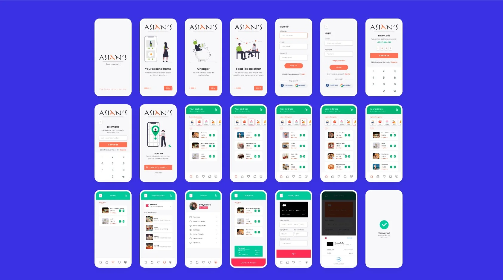 High-fidelity screens of the Asian's app