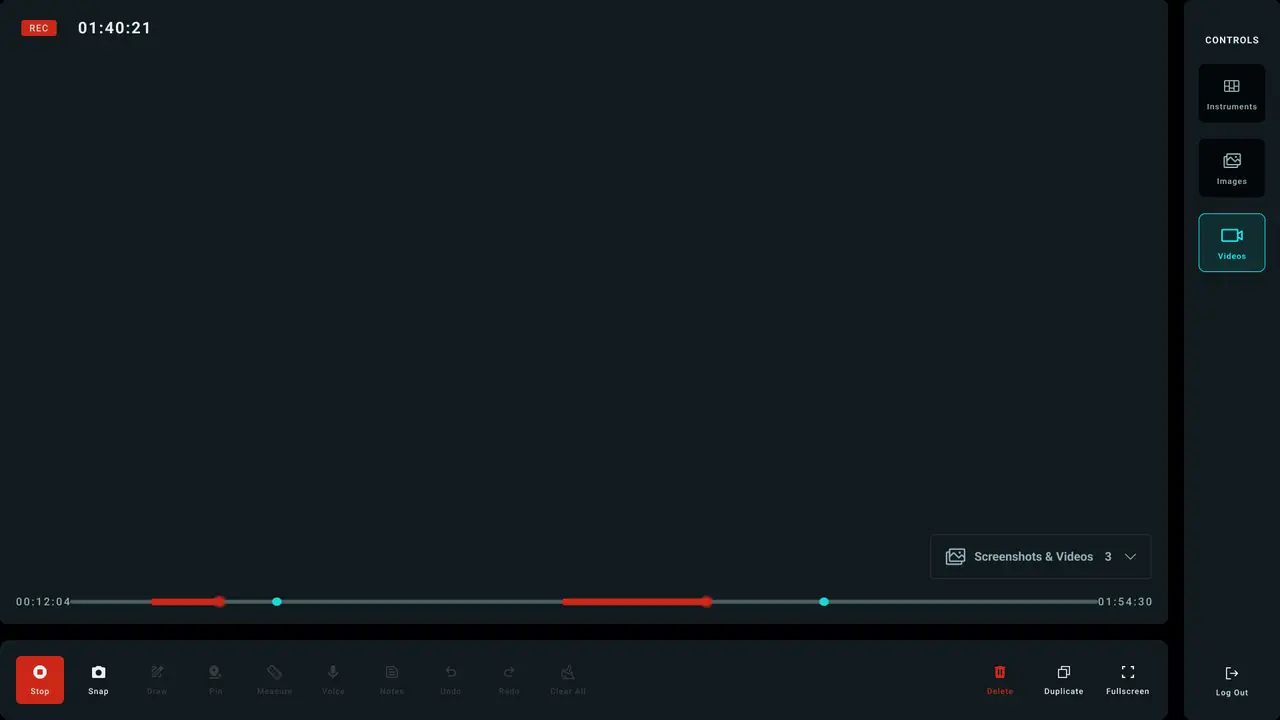 The recording state with a red REC badge and a Stop button