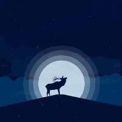 Animated pixel-art elk under a moon