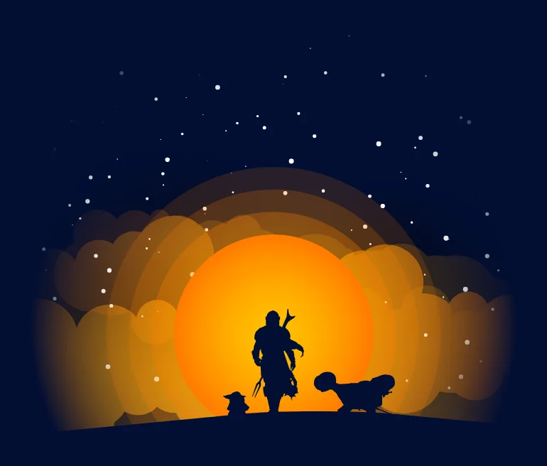 Silhouettes against a glowing orange sunset