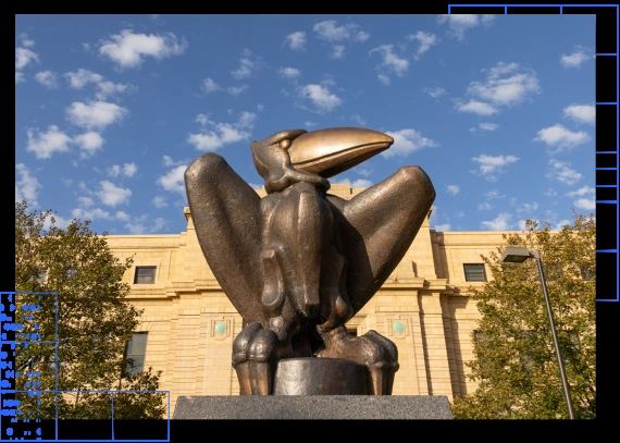 The Jayhawk statue on campus